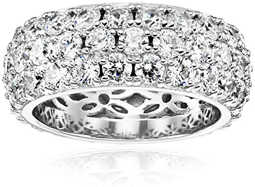 Platinum-Plated Sterling Silver 3 Row Pave Ring set