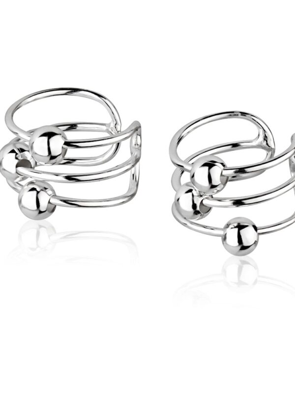 Sterling Silver Bar Bands w/Ball Beads No Pierce Ear Cuff Wrap Earrings