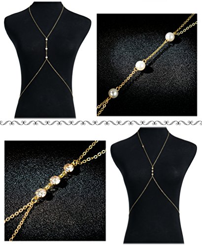 Masedy 4Pcs 18K Gold-Plated Sexy Crossover Body Belly Chains