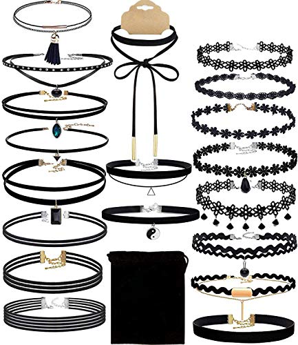 Outee 20 Pcs Black Chokers Necklaces for Women