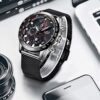 Elegant Waterproof Black LIGE Men Watch Chronograph