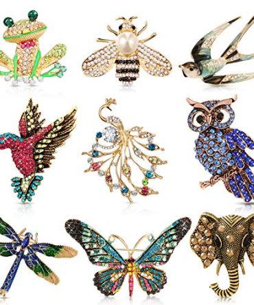 9 Pieces Woman Animal Brooch Pins Set Vintage Crystal Pin