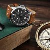 Stuhrling Original Mens Leather Watch Aviation Watch, Quick-Set Day-Date
