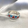6mm Turquoise and Coral Gemstone Chip Inlay Band Ring - Made in USA
