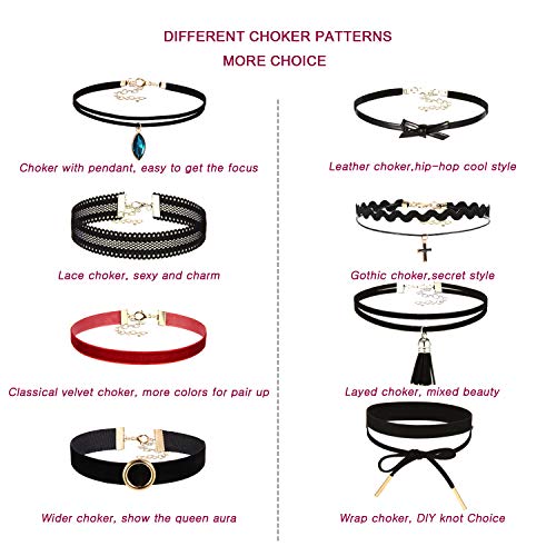 52 PCS Choker Necklace, K&Q Classic Colorful Gothic Collar
