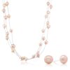 Gem Stone Pink Cultured Freshwater Pearl Necklace Earrings Set