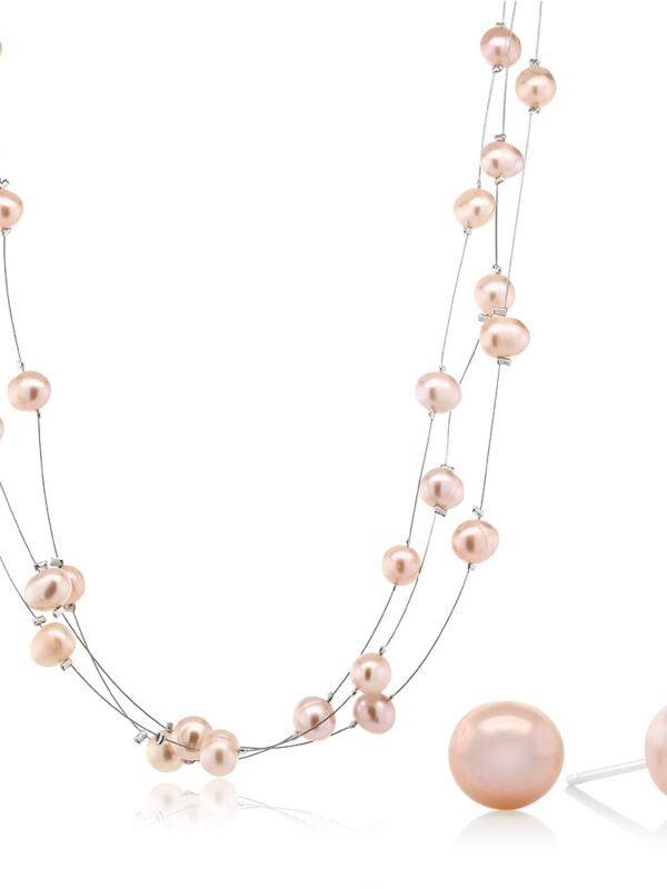 Gem Stone Pink Cultured Freshwater Pearl Necklace Earrings Set