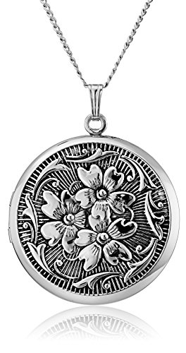 Silver Round Embossed Antique Finish Locket Necklace