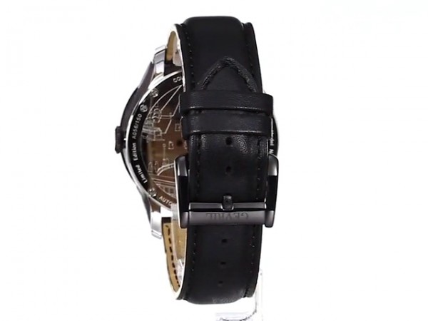Swiss Automatic Black Leather Strap Watch Gevril Columbus