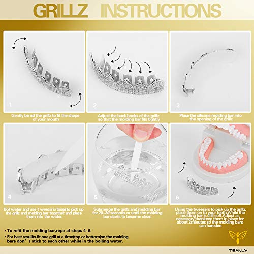 24K White Gold Teeth Grillz CZ Diamond Gold Set