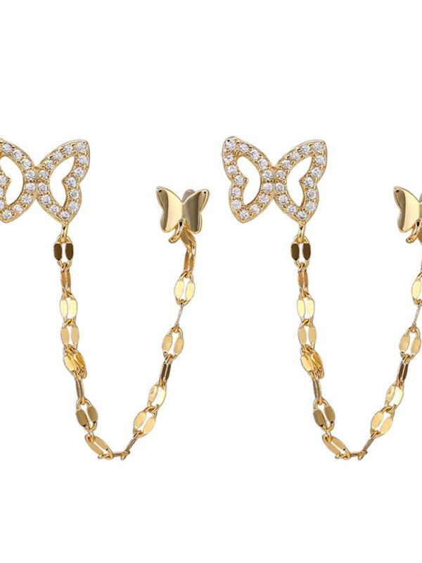 Double Butterfly Chain Cuff Wrap CZ Sterling Silver
