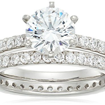 Platinum-Plated Sterling Silver Round Ring Set
