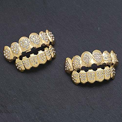 Top and Bottom Grillz One Set with Gold Poker