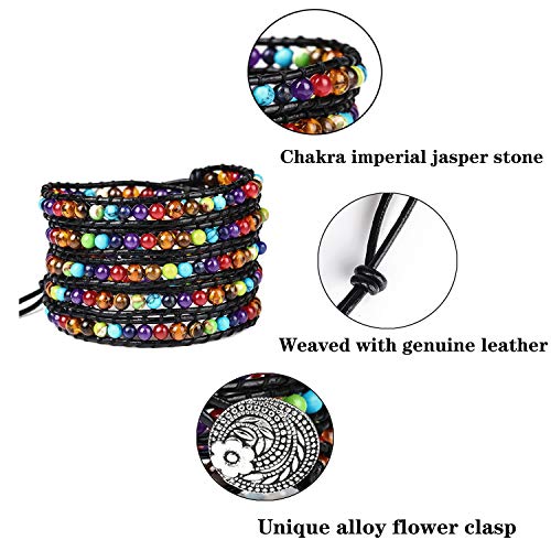 PLTGOOD 5 Wrap Leather Bead Bracelet for Men Women