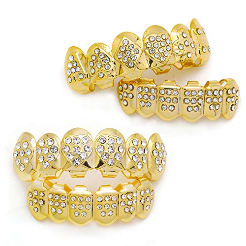 Top and Bottom Grillz One Set with Gold Poker