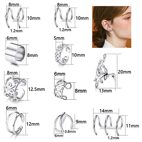 LOYALLOOK 10 Pairs Silver Stainless Steel Ear