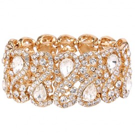 Crystal Teardrop Knot Elastic Stretch Bracelet Clear Gold-Tone