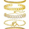 Accessorize in Style with 5-Piece Chain Link Bracelet Set for Women - 14K Gold Plated Dainty Adjustable Cuban Paperclip Bead Bracelets! Elevate Your Look with These Fashionable and Versatile Bangles - Perfect for Women of All Ages and Jewelry Lovers.