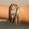 White Beads Vercret Leather Wrap Bracelet