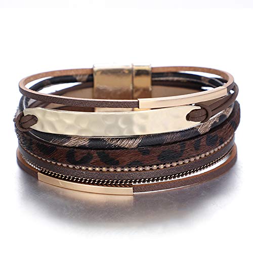 Leopard Print Leather Multi-Layer Wraps Bracelet