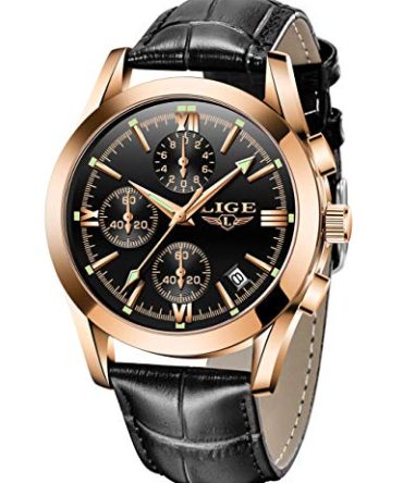 LIGE Casual Leather Watch Analog Quartz Watch