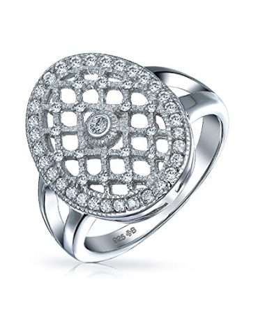 Art Deco Style Fashion Large Oval Pave Cluster CZ Engagement Ring