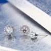 Silver White Zirconia Women Stud Earrings Removable Jackets