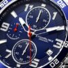 Chronograph Blue Wrist Watch with Date and Stainless Steel Link Bracelet