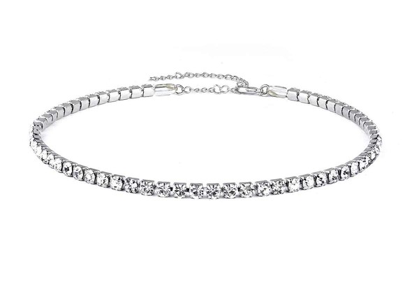 EFTOM 1 Row Silver Rhinestone Choker Necklace