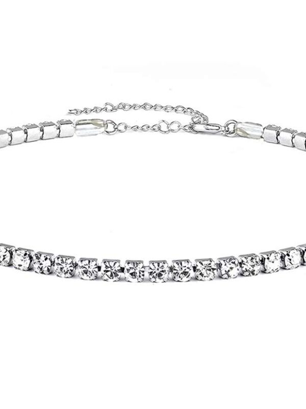EFTOM 1 Row Silver Rhinestone Choker Necklace