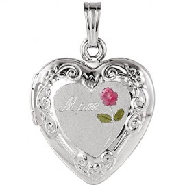 925 Sterling Silver Tri Color Mom Love Heart Shaped