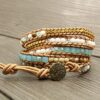 Bonnie Gold Plated Wrap Natural Stones Leather Bracelet