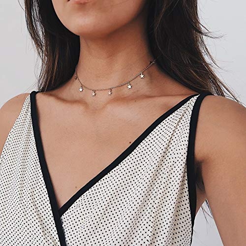 Long tiantian Gold Star Choker Necklace for Women