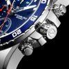 Chronograph Blue Wrist Watch with Date and Stainless Steel Link Bracelet
