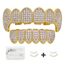 LuReen Gold Teeth Grillz Pave CZ Vampire Fangs Grillz for You