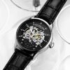 Black Leather Watch Strap Stuhrling Original Mens Automatic Watch Skeleton