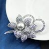 Flower Brooch Pin with Shiny Created Crystal and Created Pearl