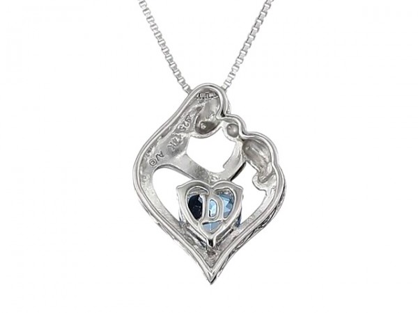 14k Yellow Gold Swiss Blue Topaz and Diamond Accent Pendant Necklace