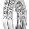 Platinum-Plated Sterling Silver Flower Halo Ring set