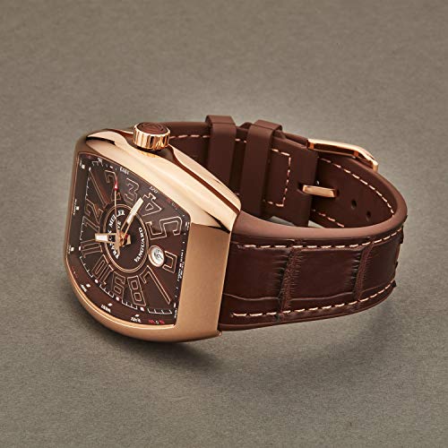 Brown Leather/Rubber Strap 18K Rose Gold Swiss Automatic Watch