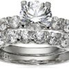 Silver Swarovski Zirconia Round Cut Ring Set Platinum-Plated