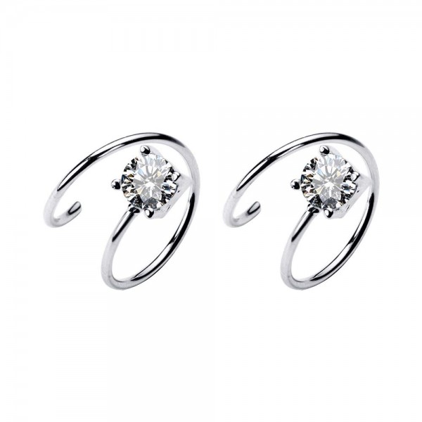 Silver Dainty Crystal Cartilage Twist Crawler Wrap Huggie Earring