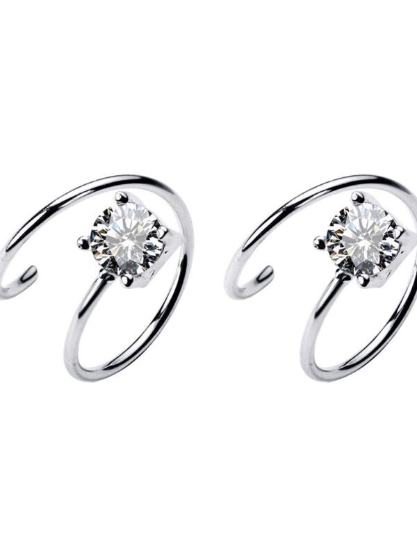 Silver Dainty Crystal Cartilage Twist Crawler Wrap Huggie Earring