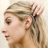 Yellow 14K Gold Classic Round Huggie Ear Cuff Earrings