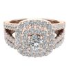 14K Rose Gold Wedding Rings Set Diamond Bridal Sets Cushion Halo Style 1.10 ctw - GlitzDesign