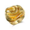Close-up of an 18k gold plated flower statement ring featuring a delicate flower design, perfect for weddings, anniversaries, or everyday elegance. 