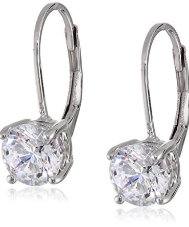 Platinum Plated Silver Lever back Earrings set with Round Swarovski