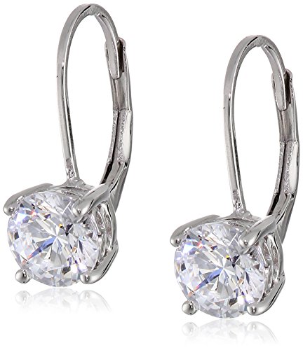 Platinum Plated Silver Lever back Earrings set with Round Swarovski