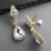 Dazzling Nights with Mariell Gold Teardrop Chandelier Clip-On Earrings - Sparkle at Prom, Wedding, and Special Events