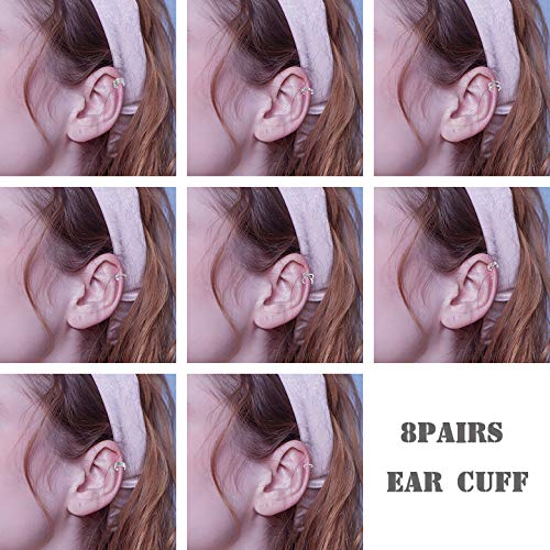 8 Pairs Ear Cuff Earrings Helix Cartilage Lip Clip On Wrap Earrings